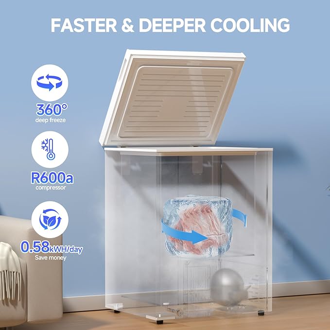 BANGSON Chest Freezer, Deep Freezer 5.0 Cu. Ft with Removable Basket, Adjustable Thermostat Mini Freezer, Ideal for Apartment/Kitchen/Office