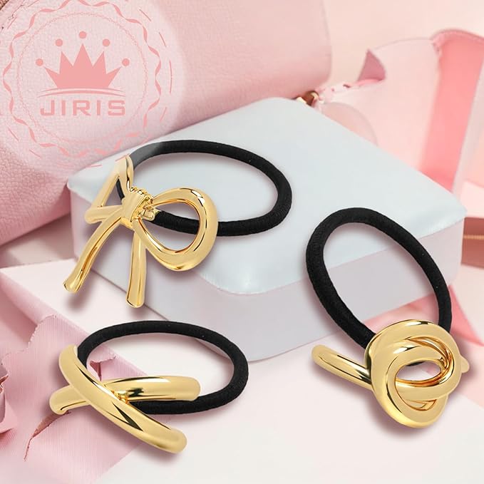 3PCS Metal Hair Tie For Women,Gold Cuffs,Metal Geometric Gold Hair Ties, Hair Accessories Stretchy and Non-Damage Ponytail Holders,Ponytail Cuff Hair Bands For Hair Styling (SET5)