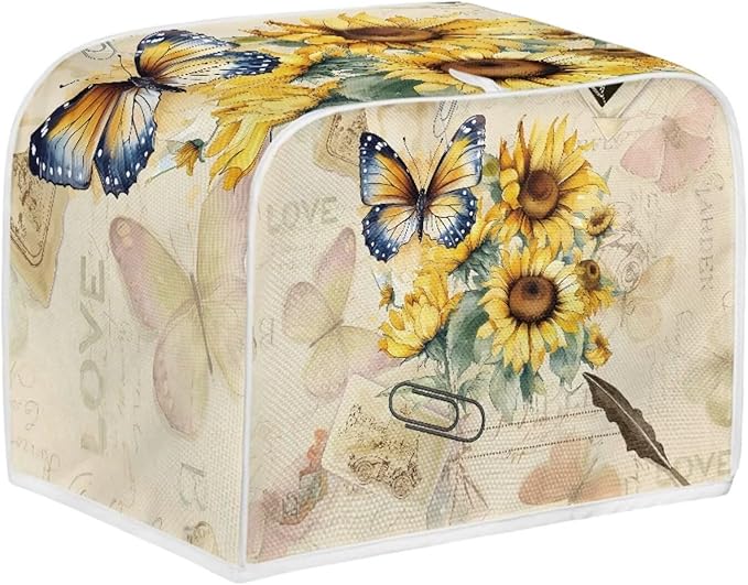 UNICEU Sunflower Butterfly Print Toaster Covers Dust Cover Kitchen Accessories Compatible with Most 2-Slice Toaster Appliance Organizer