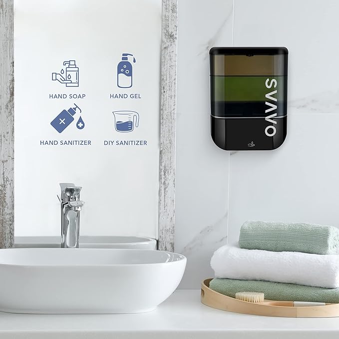 SVAVO Automatic Soap Dispenser Touchless, Hand Soap Dispenser Wall Mount, Electric Sensor Battery Operated for Offices Home Kitchen Bathroom Hotel Restaurant Commercial, 34fl.oz/1000ml Black