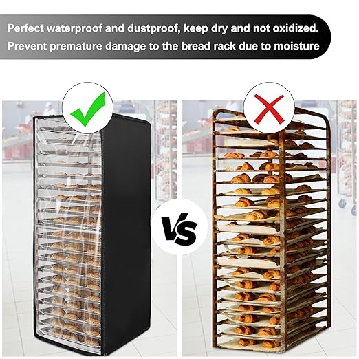 Speed Rack Cover Bread Rack Cover 20tier Sheet Bun Pan Rack Cover Commercial Bakery Racks Cover With Zipper, 23"X28"X64" Waterproof and Dustproof，Black