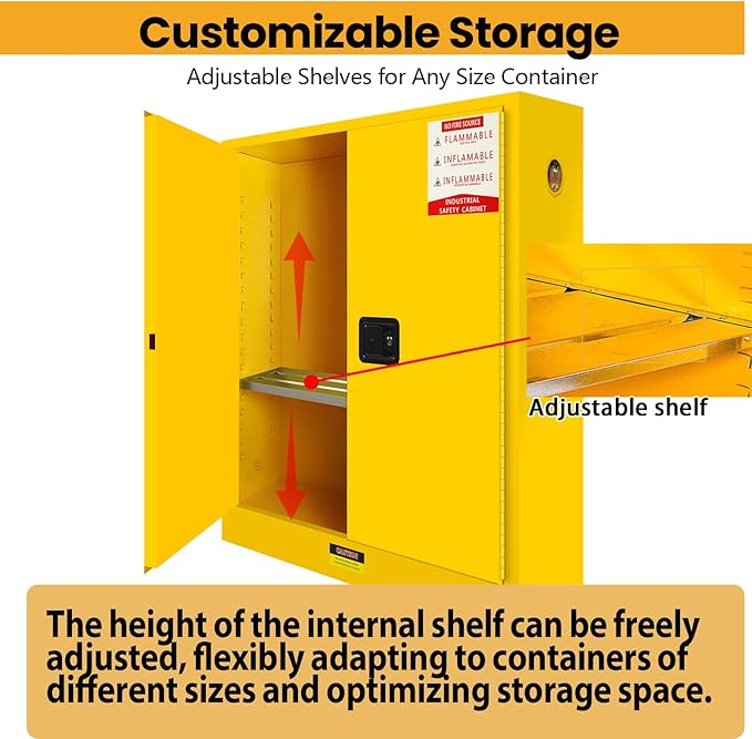 272 Gal Flammable Liquid Safety Storage Cabinet, Double-Layer Alloy Steel , 3-Point Locking System, Adjustable Galvanized Shelves, Cabinet for Factory Lab Garage Warehouse, Fire Proof Storage Cabinet