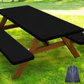 Smiry Picnic Table Cover with Bench Covers, Waterproof Elastic Fitted Polyester Tablecloths for 6 Ft Rectangle Tables, Washable Windproof Tablecloth for Camping, RV & Outdoor (Black, 30x72 Inches)