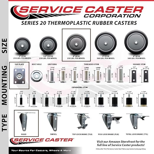 Service Caster Brand Replacement Caster for Uline Caster H-7446R - Stainless Steel Rigid Top Plate Caster with 4 Inch Thermoplastic Rubber Wheel - Fits Carts and Platform Trucks H-7490