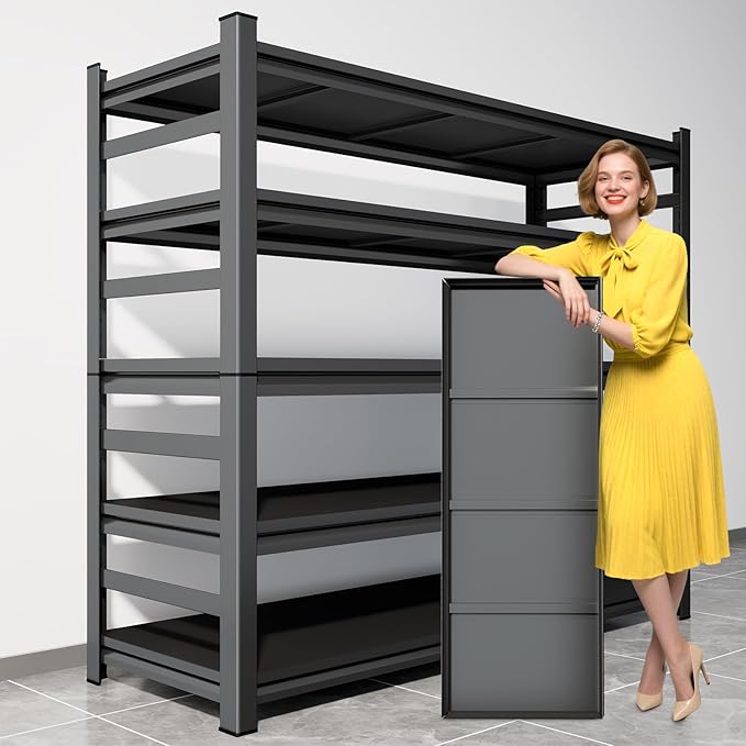 Metal Garage Shelving 5 Tier, 48"W x 73"H x 24"D Heavy Duty Storage Shelves, Easy to Assemble, Adjustable, 3000 lbs Capacity Steel Storage Utility Rack Shelf Unit for Warehouse, Pantry, Office, Black