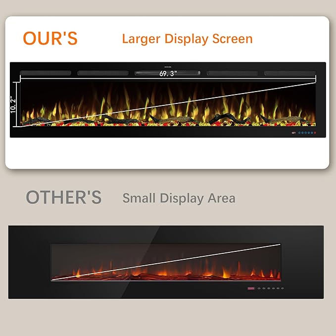 74" WiFi Electric Fireplace Inserts, Recessed and Wall Mounted Fireplace Heater W/Adjustable Flame Color & Brightness, Thermostat, 9H Timer, App and Remote Control, Low Noise, 750/1500W