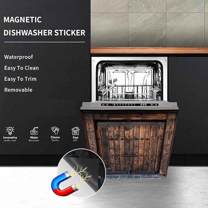 Vintage Wooden Door Dishwasher Covers for The Front Home Refrigerator Panel Cover, Barn Wooden Door Dishwasher Decal Sticker - (23" x 26" Ordinary)