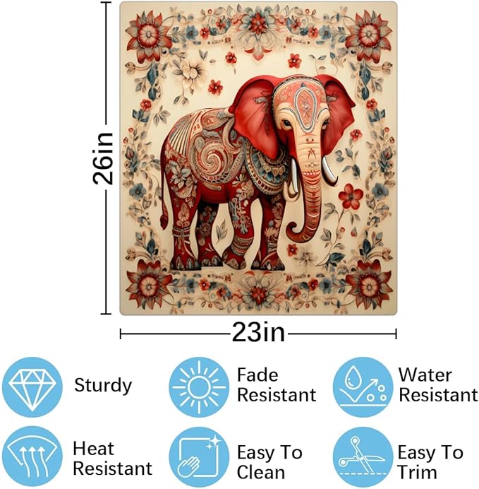 Elephant Flower Paisley Dishwasher Magnet Cover, Reusable Refrigerator Panel Stickers Microwave Front Door Covers Magnets for Kitchen Home Appliances Holiday Party Decorations 23 X 26 in