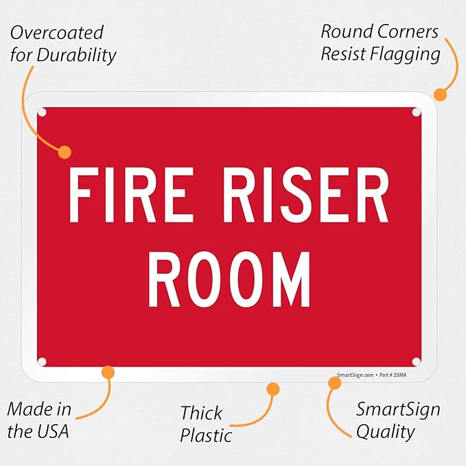 SmartSign - K-9709-PL-10 "Fire Riser Room" Sign | 7" x 10" Plastic White on Red