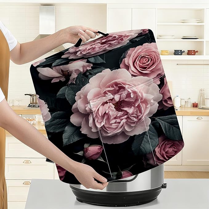 Kitchen Appliance Accessories Dust Cover for 3-6-8 Quart Instant Pot, Pressure Cooker, Air Fryer & Crock Pot,Decorative Appliance Cloth Cover with Top Handle & Storage Pockets (Pink, 6 Quart)