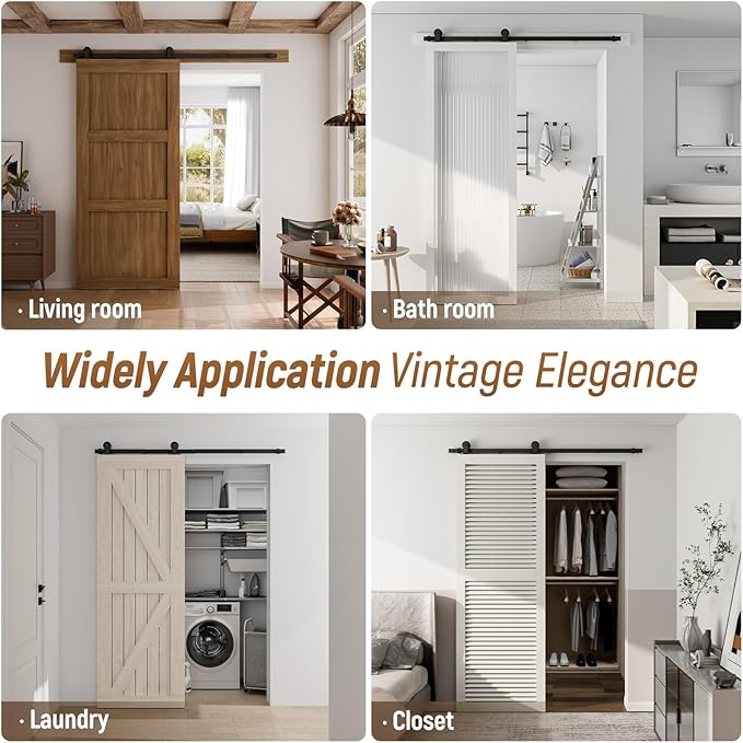 CCJH 4FT Sliding Barn Door Hardware Kit, Heavy Duty, Smoothly and Silently, Easy to Install, Fit 24" Width Single Door Panel, T-Shaped Style Black