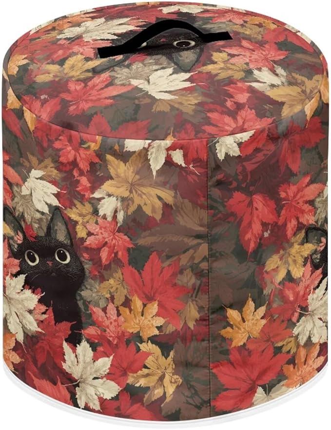 Xoenoiee Cat Maple Leaf Kitchen Appliance Dust Cover with Pockets, Electric Pressure Cooker Cover Compatible with Crock Pot, Rice Cooker Covers Fall Decor, for 6 Qt Pot