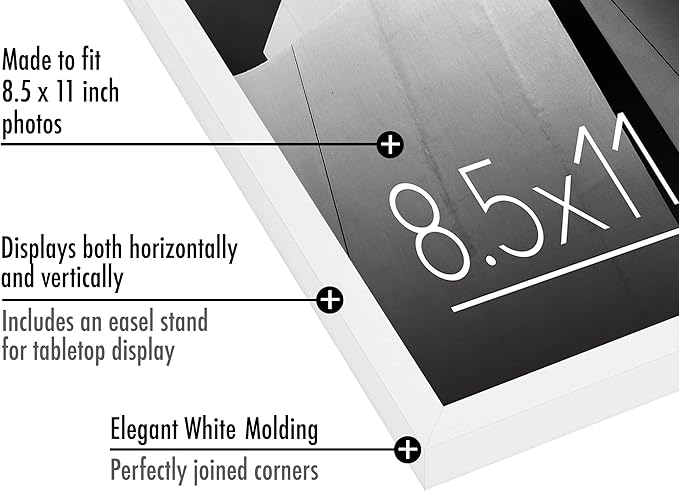 Americanflat 8.5x11 Picture Frame with Shatter-Resistant Glass - Streamline Collection - Thin Border Photo Frame for Tabletop and Wall Display - Hanging Hardware and Easel Stand Included - White
