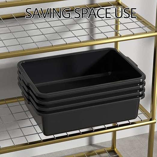 35 L Plastic Large Commercial Bus Tubs, Food Service Tubs, Black, 4 Pack