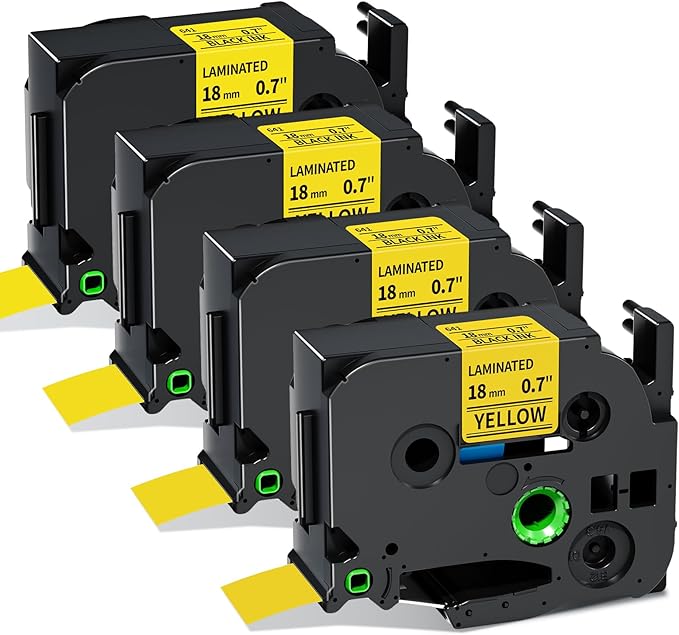 Replacement for Brother P Touch Label Tape Yellow TZe-641 TZe641 TZe TZ Tape 18mm 0.7 Laminated Black on Yellow Label Maker Tape for PT-D400 PT-D410 PT-D600 PT-D610BT, 3/4 Inch x 26.2 feet, 4-Pack