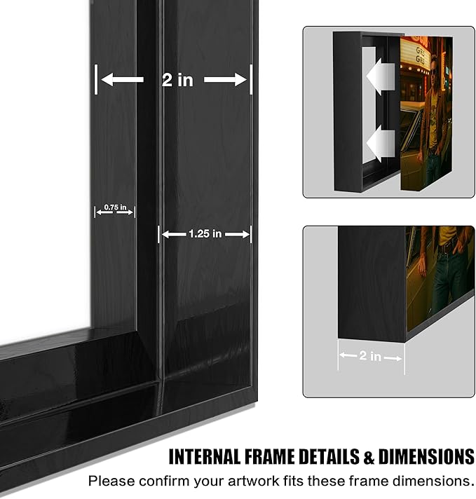 ART Canvas Floater Frame Fits 1”–1.25”Deep Gallery-Wrapped Canvas, Wood-Look Floater Frames for Finished Stretched Canvas Prints, Wall Oil Paintings Artwork for Home Bedroom (Back, 12" x 30")