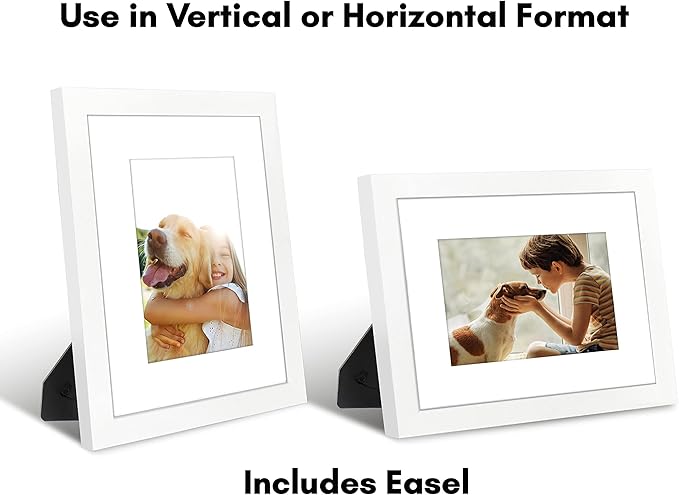 Americanflat 8x10 Picture Frame with Shatter-Resistant Glass - Use as 5x7 Frame with Mat or Display 8x10 Photo Without Mat - Signature Collection - Picture Frames for Tabletop and Wall Display - White