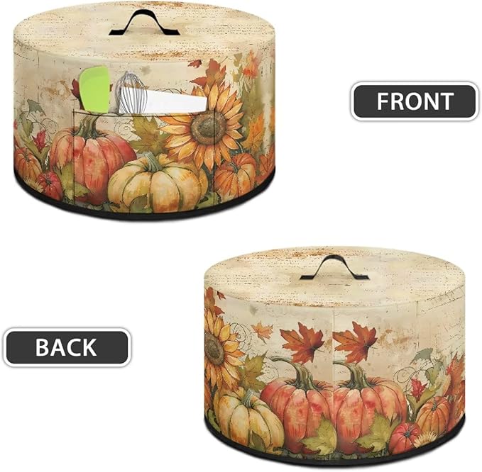 Fall Slow Cooker Dust Cover Compatible with 6/7/8 Quart Slow Cooker Dust Proof Electric Slow Cooker Cover with Pocket for Crock Pot Accessories, Vintage Pumpkin Sunflower Maple Leaf Print