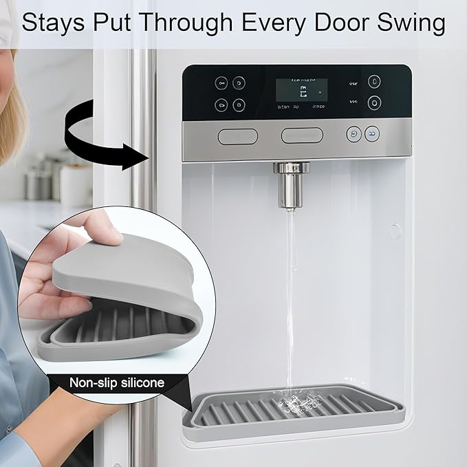 KindGa Refrigerator Drip Catcher Tray,Protector Ice and Water Dispenser Pan,Fridge Spills Water Pad Catch Basin for Drainage (Rectangular,Grey)