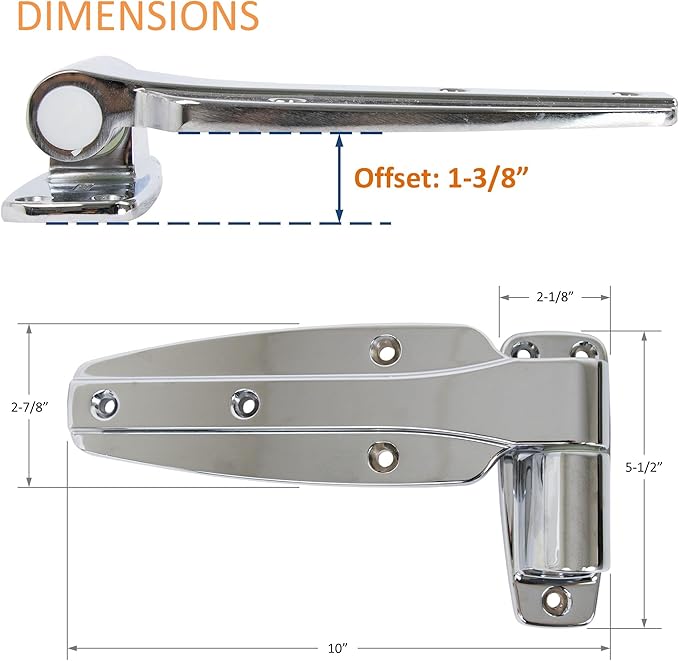 Kason 1245-187-54 Reversible Cam-Rise Hinge Chrome Finish for Freezer/Cooler/Refrigerator, 1245-201-54 (1-3/8" Offset)