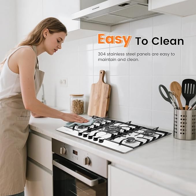30 Inch Gas Cooktop,Built-in 5 Burners 304 Stainless Steel Gas Stovetop，NG/LPG Convertible Cooktops，Flame Failure Protection & Efficient Cooking
