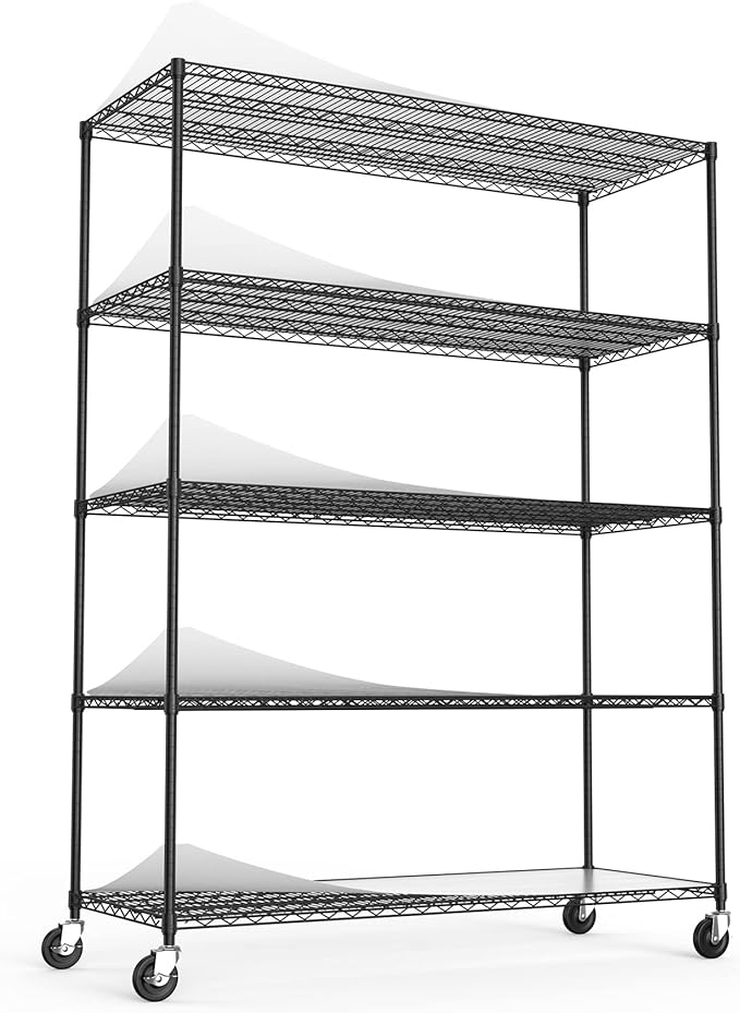 5 Tier 7500lbs Capacity NSF Metal Shelf Wire Shelving Unit, Heavy Duty Adjustable Storage Rack with Wheels & Shelf Liners for Commercial Grade Utility Steel Storage Rack, Black - 82"H x 60"L x 24"D