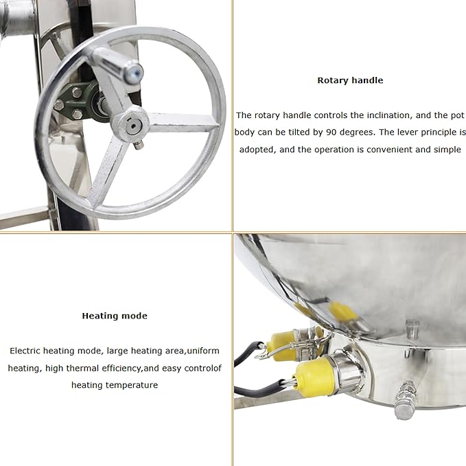 52Gal Commercial Jacketed Kettle with Stirrer Stainless Steel Tilting Stirring Jacketed Kettle for Food Processing Electric Heating 220V 60HZ 3-Phase 1.5KW