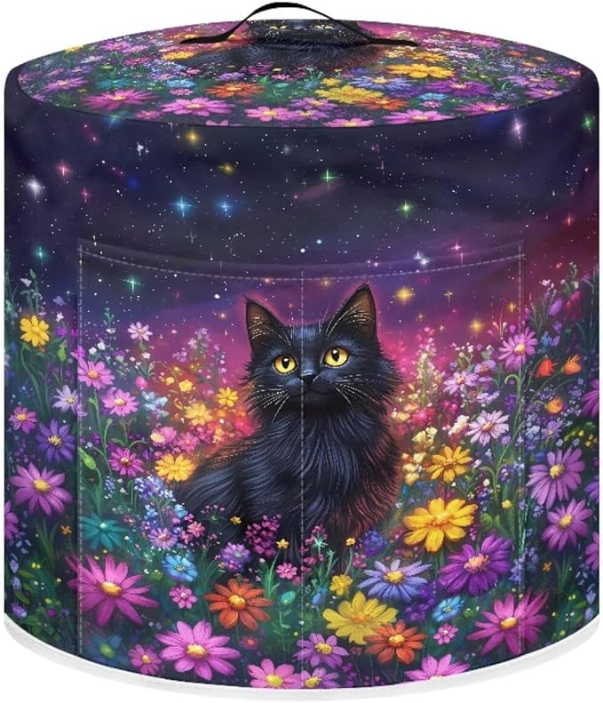 Xoenoiee Black Cat Colorful Daisy Pattern Pressure Cooker Cover Kitchen Appliance Dust Cover with Pockets for Rice Cooker Air Fryer Slow Cooker, for 3 Qt Pot