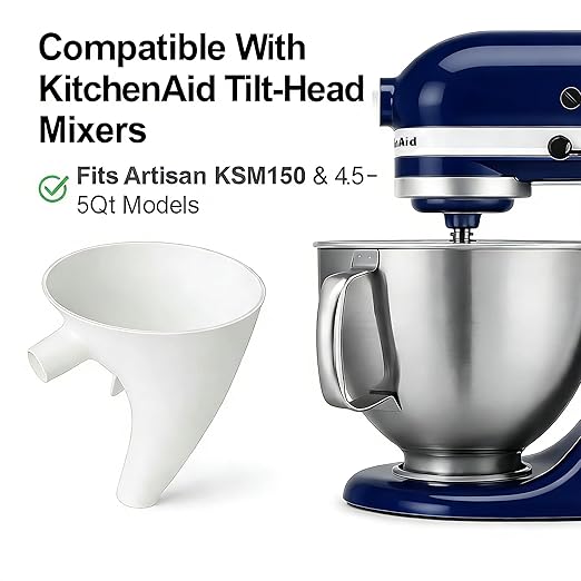Universal Flour Funnel Attachment for Tilt-Head Stand Mixers (4.5–5 Qt), No-Mess Easy-Pour Baking Accessory, Wide-Mouth Anti-Splash Design, Dishwasher-Safe Tool for Dry & Liquid Ingredients (Blue)