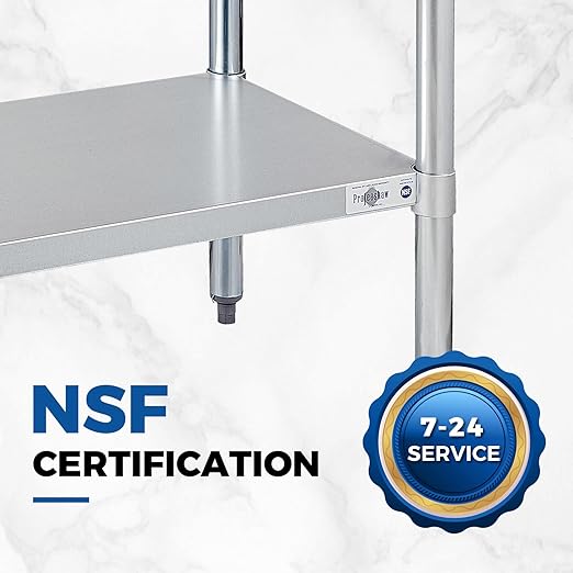 Profeeshaw Stainless Steel Prep Table NSF Commercial Work Table with Backsplash and Undershelf for Kitchen Restaurant 72x24 Inch
