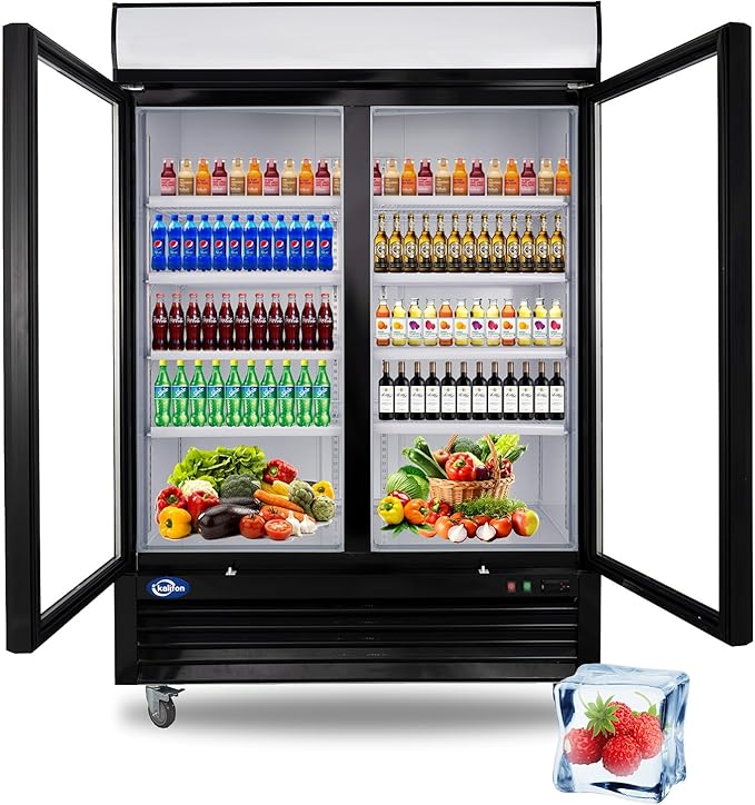 Display Beverage Refrigerator, 49 Cu.Ft Commercial Drink Fridge with Glass Door & 8 Adjustable Shelves, Commercial Refrigerator with LED Light for Restaurant, Supermarket, Gym, Black