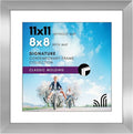 Americanflat 11x11 Picture Frame with Shatter-Resistant Glass - Use as 8x8 Frame with Mat or Display 11x11 Photo Without Mat - Signature Collection - Square Frames for Wall Display - Silver