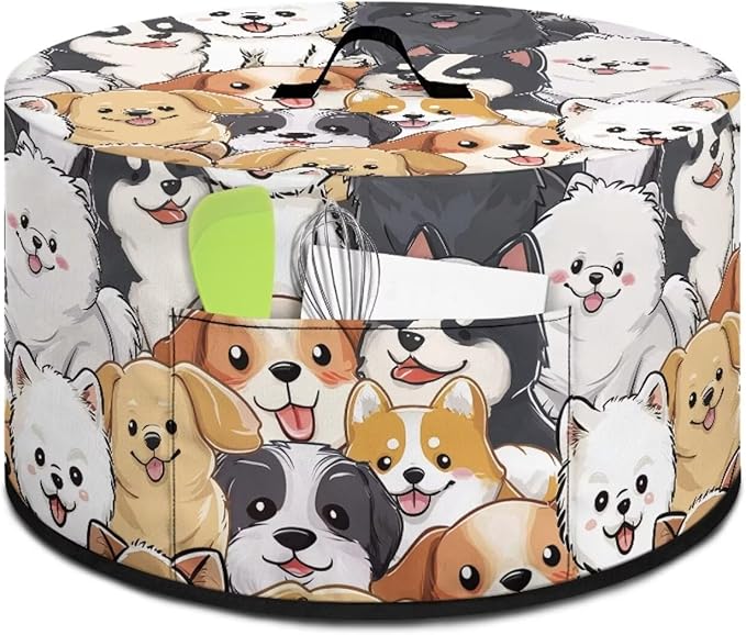Cartoon Dogs Print Slow Cooker Cover with Storage Pocket Portable Stain Resistant Slow Cooker Cover for Kitchen Extra Accessories Fit 6/7/8 Quart Electric Oval Crock Pot