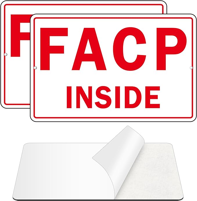 FACP Sign, (2 Pack) Self Adhesive FACP Inside Signs, Rust Free and Reflective Aluminum Metal Sign Sticker for Door (9 x 6 inches, White/Red)