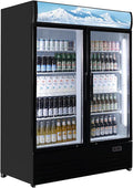 36 Cu Ft Commercial Beverage Refrigerator with 2 Glass Doors - Upright Drink Cooler Merchandiser with LED Light Display, 8 Adjustable Shelves, Black, ETL Approved for Business & Retail