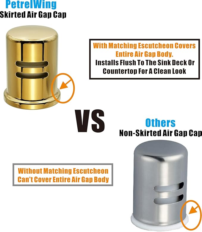 Dishwasher Air Gap Cover only, Skirted, Replacement air gap dishwasher,Solid Brass, Polished Brass Finish