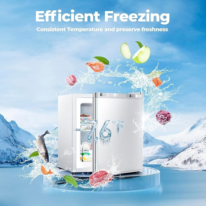 1.1 Cu.ft Small Freezer, Mini Upright Freezer with 7 Adjustable Thermostat, Removable Shelves, Reversible Single Door, for Bedroom/Home/Dorms/Apartment (White)