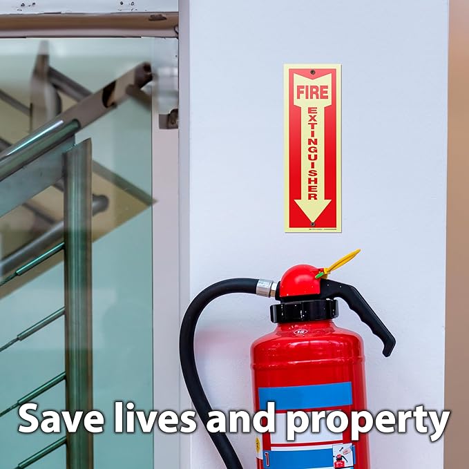 iSYFIX Fire Extinguisher Glow in the Dark Signs – 5 Pack 4x12 Inch – 40 mil Thick Polystyrene Plastic, Laminated for Ultimate UV, Weather, Scratch, Water & Fade Resistance, Indoor & Outdoor