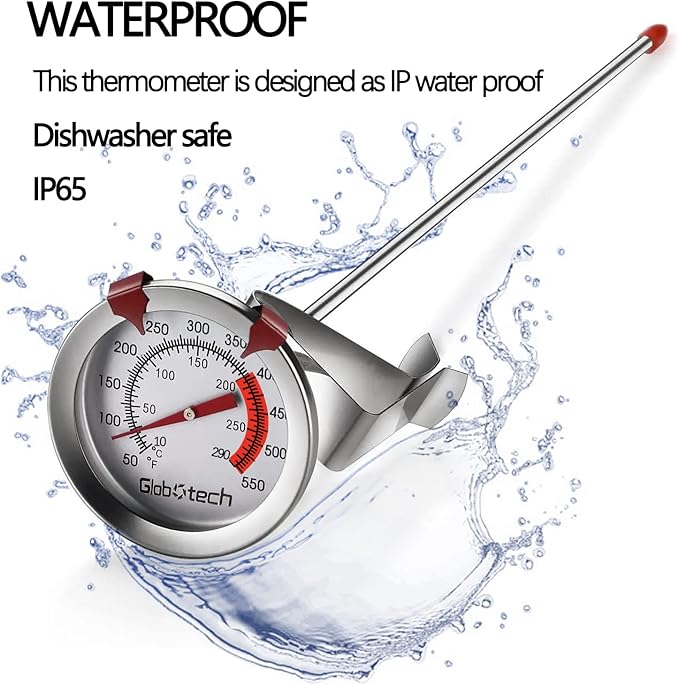 Water Proof 2" Dial Deep Fry Thermometer, Stainless Steel Cooking Thermometers for Meat Candy Grill Turkey, BBQ 12" Long Stem
