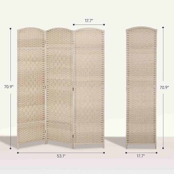 HOMCOM 3 Panel Room Divider, 6' Tall Folding Privacy Screen, Woven Freestanding Wall Partition for Home Office, Bedroom, Washed Oak
