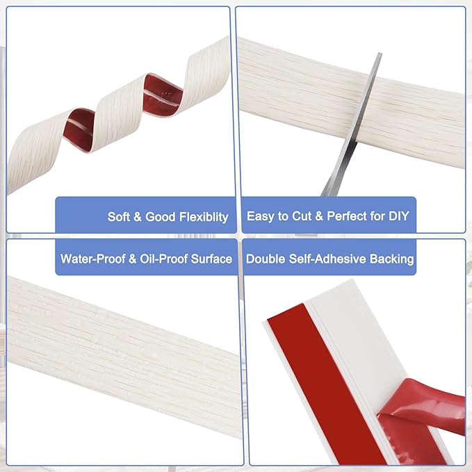 Wall Corner Protector Moulding Trim Peel and Stick Wall Corner Guards Trim Flexible Self Adhesive Edge Protector Moulding, 1.6 in x 10 Ft, Beige Wood