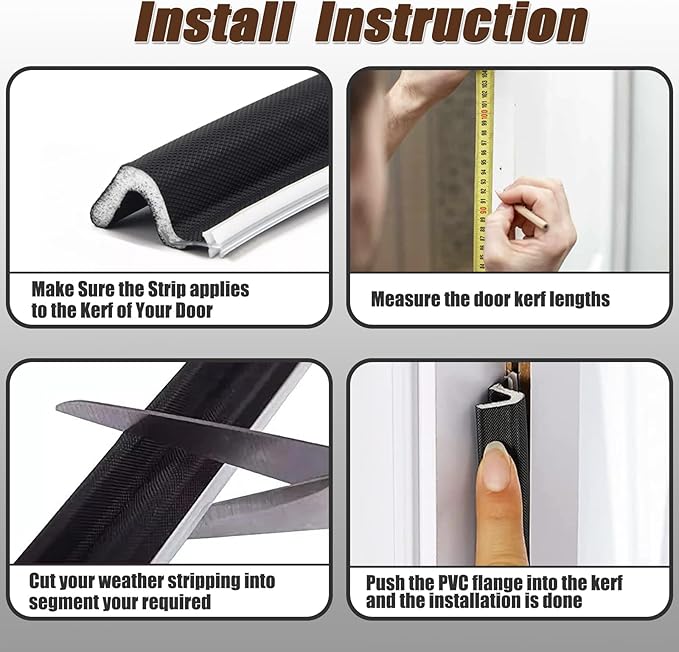 26 FT Door Frame Extra Thick Kerf Non-Adhesive Weather Stripping Seal Strip PU Foam, PE Cover, Groove Slot Installation for Large Gap, Sound, Dust, Water Insulation (26ft, Black, Extra Thick Flanged)