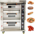 TECHTONGDA Commercial Pizza Oven Gas Heating Triple Deck Pizza Oven Stainless Steel Bread Baking Machine 6 Baking Sheets 110V for Restaurant Kitchen Bakery