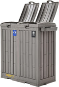 DWVO 76 Gallon Outdoor Trash Can, Dual-Compartment Resin Garbage Bin with Lid, Includes 2 Sorting Labels, Ash Holder, Stakes & Suction Cups, Hideaway Storage for Patio Backyard Garden, Light Brown