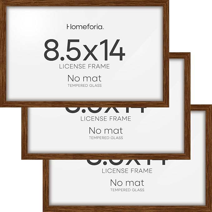 Homeforia 8.5x14 Marriage License Frame Brown, High End Dark Oak 8.5 x 14 Certificate Frames, 8.5by14 Walnut Wood Frame for Wall & Tabletop, 8.5 by 14 Wooden Frames, Tempered Glass, Wall Kit, Set of 3