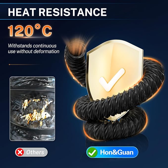 Hon&Guan Diesel Heater Ducting 3" x 16FT, Nylon Flexible Duct Hose, Heavy Duty Hose for Diesel Heater, 3D Printer, Laser Machine, Dryer Vent, RV, Boat Blower, Black