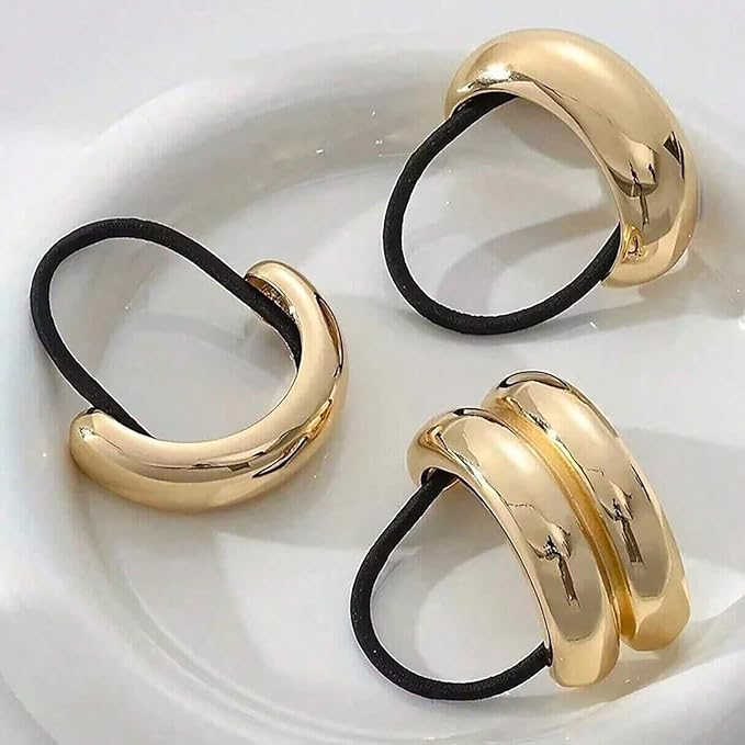 3 Pcs Metal Hair Tie Gold Hair Cuffs Women Geometric Stretchy Ponytail Holders Hair Bands Daily Styling Tools Hair Accessories