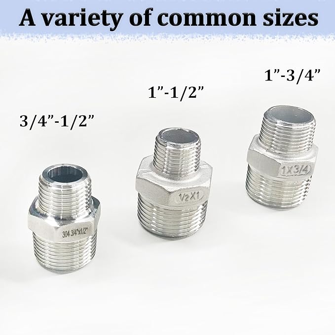 ZOUNI 4pcs Reducing Hex Nipple, 304 Stainless Steel 3/4" NPT Male x 1/2" NPT Male Pipe Fitting Reducer Nipple Adapter 2000psi Reducer Straight Connector (4pcs, 3/4"-1/2")