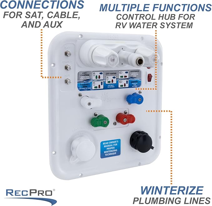 RecPro RV Water Management Panel | Nautilus P4 | 8-Function City-Water Fill (Yes, Include Install Kit) | Made in USA
