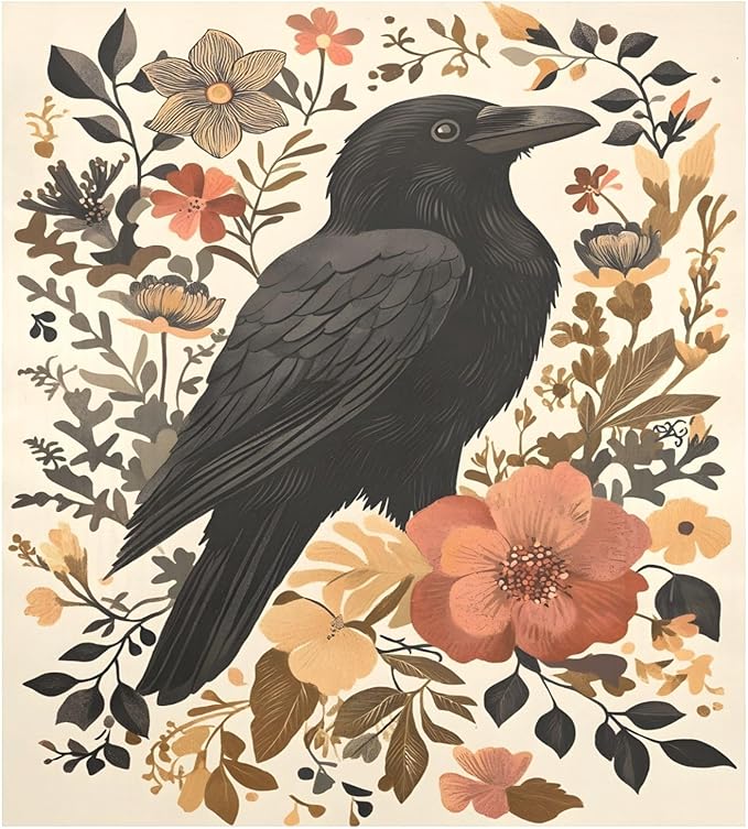 Dishwasher Magnet Cover, Crow Flowers Magnet Sticker Fridge Panel Decal for Home Kitchen Decor, 23x26in